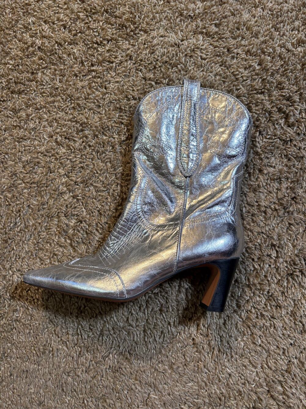 Steve Madden Josefine Western Booties Silver Leather Womens Size 7.5